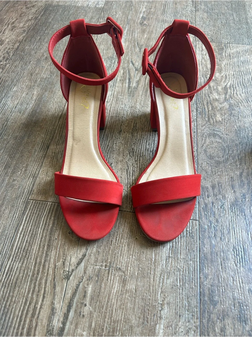 Red Ankle-Strap Block Heels
